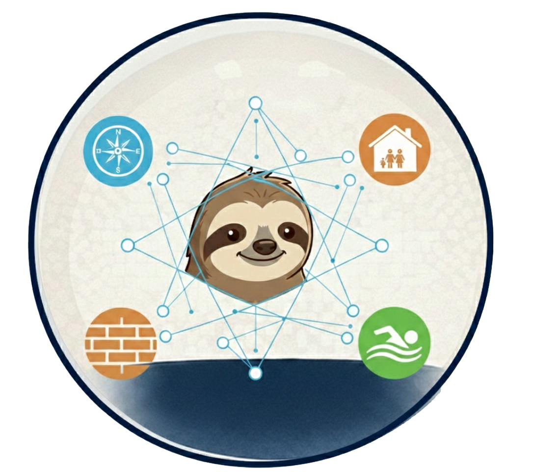 Steady the Sloth — BoSlott hub-and-spoke integrated system mark
